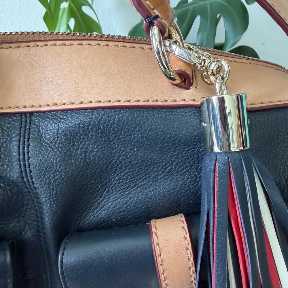 LTD ED 2014 Naomi Watts Tommy Hilfiger Leather Bag Navy Tan Tassel STUNNING